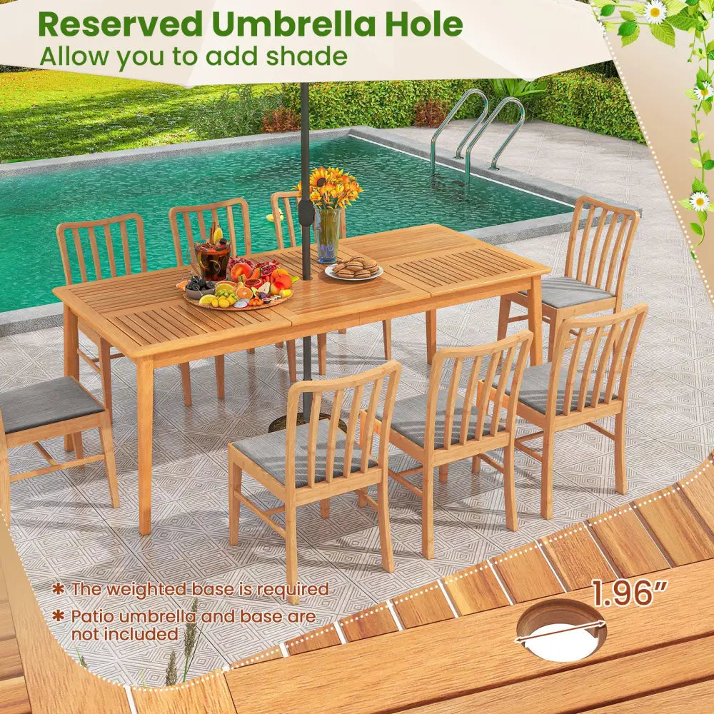 9-Pieces Patio Dining Table Set Wood Rectangular Dining Table with 8 Chairs and Slatted Tabletop - Patio Dining Sets