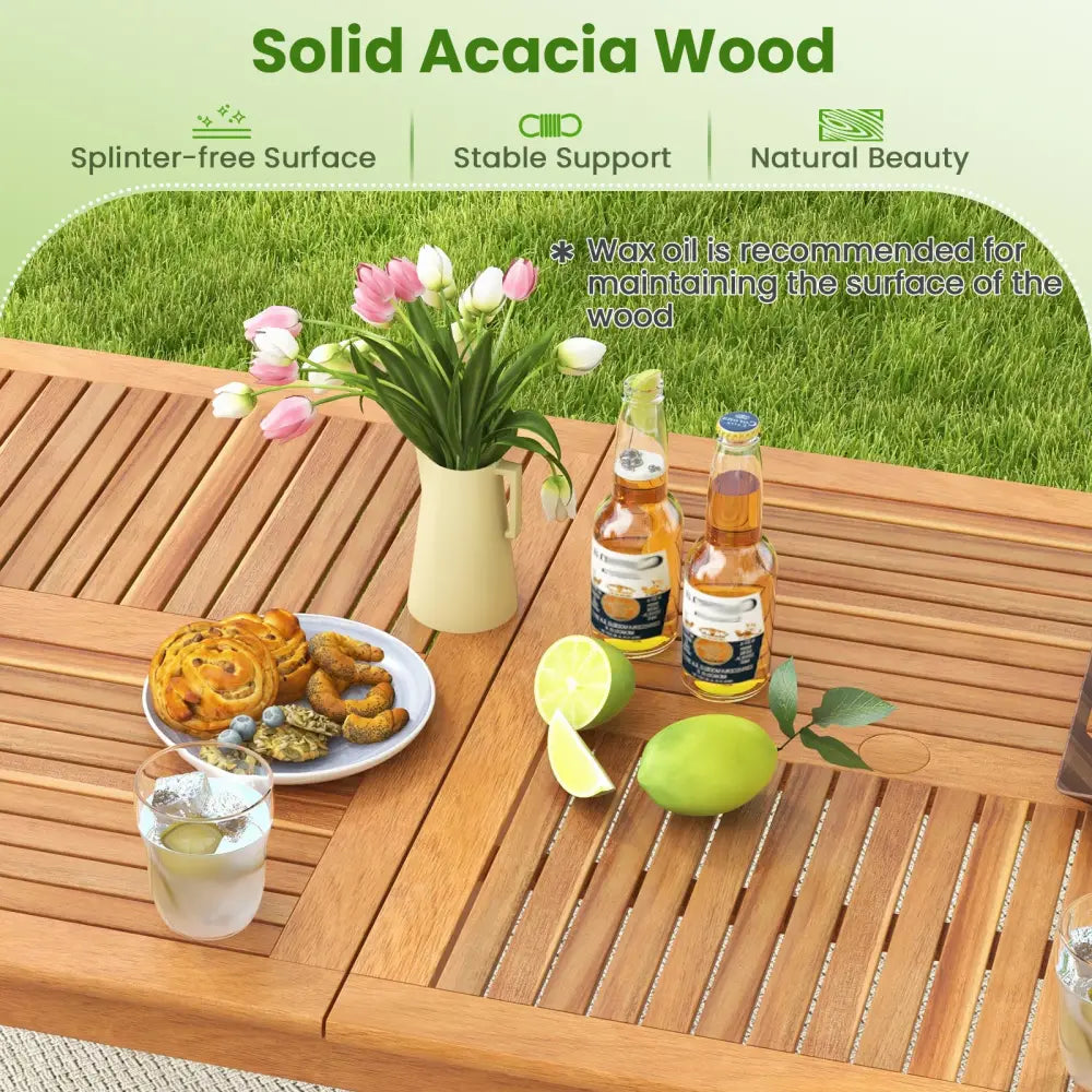 9-Pieces Patio Dining Table Set Wood Rectangular Dining Table with 8 Chairs and Slatted Tabletop - Patio Dining Sets