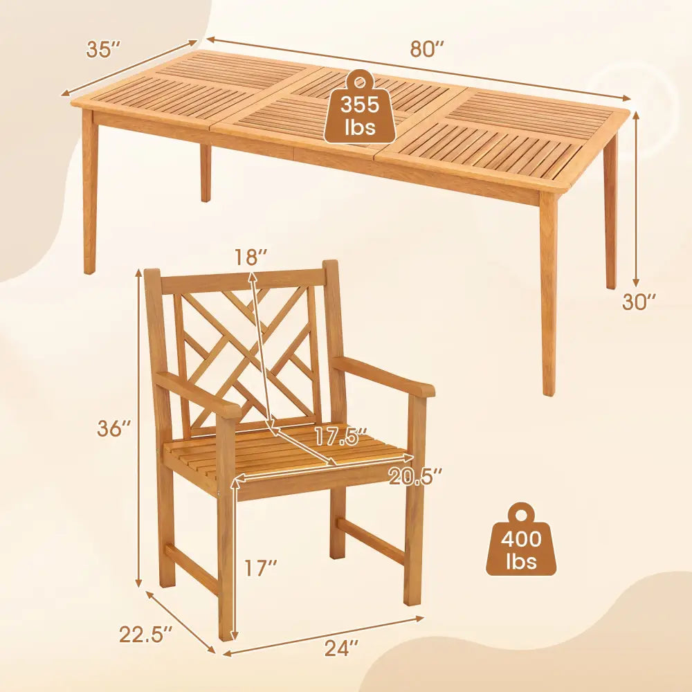 9-Pieces Patio Dining Table Set Wood Rectangular Dining Table with 8 Chairs and Slatted Tabletop - Patio Dining Sets
