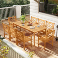 9-Pieces Patio Dining Table Set Wood Rectangular Dining Table with 8 Chairs and Slatted Tabletop - Patio Dining Sets