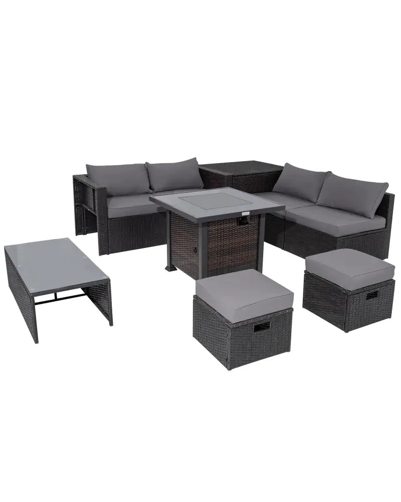 9 Pieces Patio Furniture Set with 32€ Fire Pit Table and 50000 BTU Square Propane Fire Pit-Gray - Gray - Patio