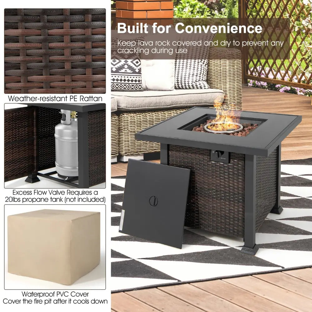 9 Pieces Patio Furniture Set with 32€ Fire Pit Table and 50000 BTU Square Propane Fire Pit-Gray - Gray - Patio