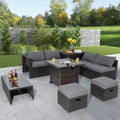 9 Pieces Patio Furniture Set with 32€ Fire Pit Table and 50000 BTU Square Propane Fire Pit-Gray - Gray - Patio