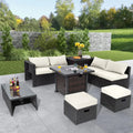 9 Pieces Patio Furniture Set with 32€ Fire Pit Table and 50000 BTU Square Propane Fire Pit-White - White - Patio