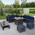 9 Pieces Patio Furniture Set with 32€ Fire Pit Table and 50000 BTU Square Propane Fire Pit-Navy - Navy - Patio