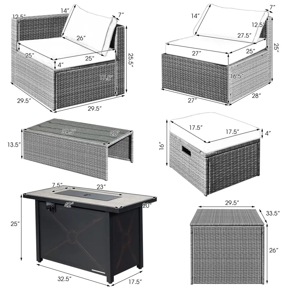 9 Pieces Patio Furniture Set with 42 Inches 60000 BTU Fire Pit-Turquoise - Turquoise - Patio Furniture Sets
