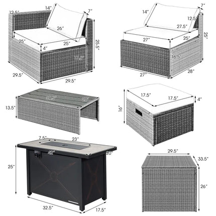 9 Pieces Patio Furniture Set with 42 Inches 60000 BTU Fire Pit-Turquoise - Turquoise - Patio Furniture Sets