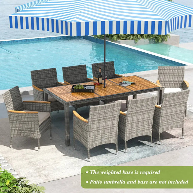 9 Pieces Patio PE Wicker Dining Set for Deck Garden and Yard-White - White - Patio Dining Sets