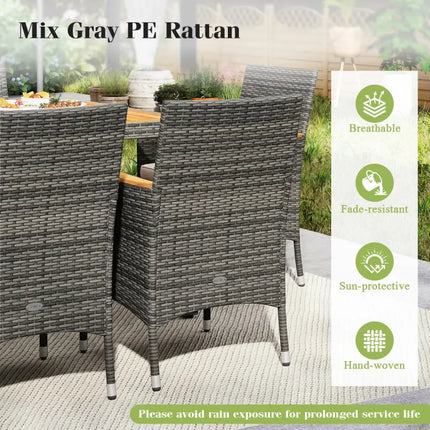 9 Pieces Rattan Patio Dining Set with Acacia Wood Table and Cushioned Chair - Gray - Patio Dining Sets
