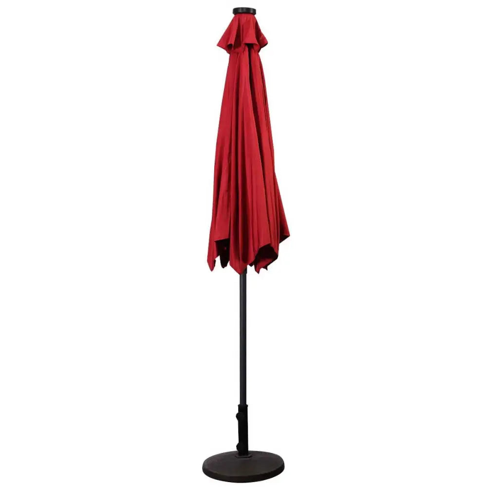 9’ Solar LED Lighted Patio Market Umbrella Tilt Adjustment Crank Lift -Burgundy - Dark Red - Outdoor Umbrellas