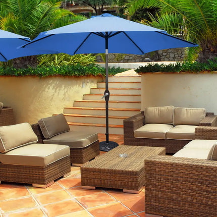 9’ Solar LED Lighted Patio Market Umbrella Tilt Adjustment Crank Lift -Blue - Blue - Outdoor Umbrellas