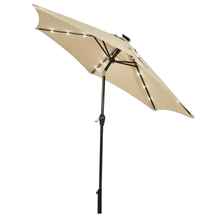 9’ Solar LED Lighted Patio Market Umbrella Tilt Adjustment Crank Lift -Beige - Beige - Outdoor Umbrellas