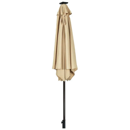9’ Solar LED Lighted Patio Market Umbrella Tilt Adjustment Crank Lift -Beige - Beige - Outdoor Umbrellas