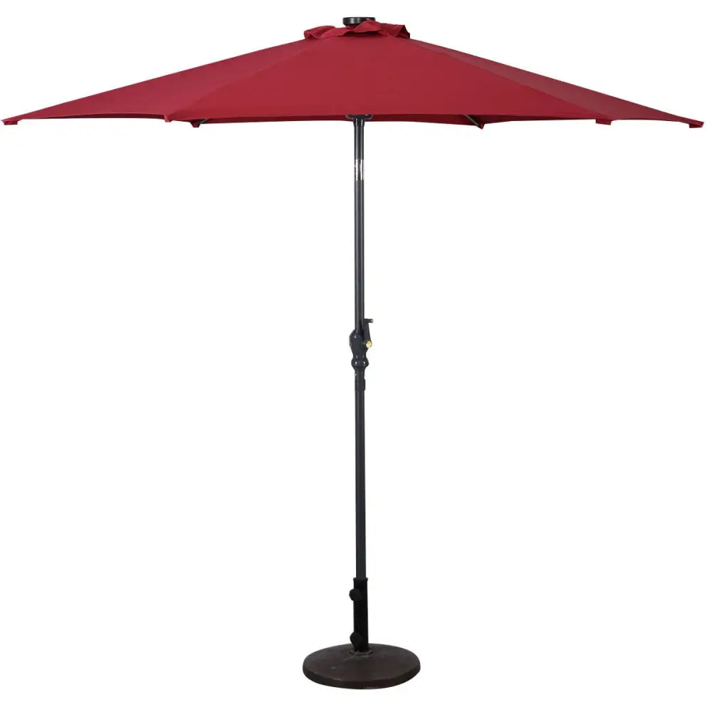 9’ Solar LED Lighted Patio Market Umbrella Tilt Adjustment Crank Lift -Burgundy - Dark Red - Outdoor Umbrellas