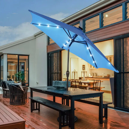 9’ Solar LED Lighted Patio Market Umbrella Tilt Adjustment Crank Lift -Blue - Blue - Outdoor Umbrellas