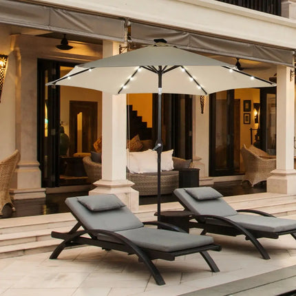 9’ Solar LED Lighted Patio Market Umbrella Tilt Adjustment Crank Lift -Beige - Beige - Outdoor Umbrellas