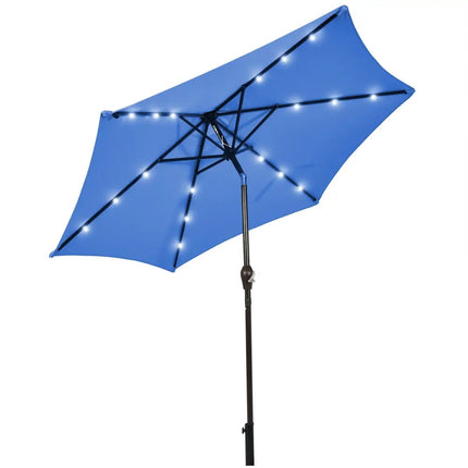 9’ Solar LED Lighted Patio Market Umbrella Tilt Adjustment Crank Lift -Blue - Blue - Outdoor Umbrellas