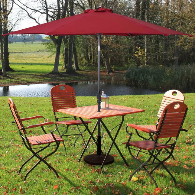 9’ Solar LED Lighted Patio Market Umbrella Tilt Adjustment Crank Lift -Burgundy - Dark Red - Outdoor Umbrellas