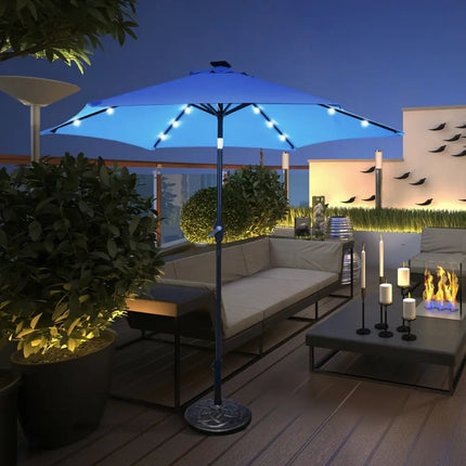 9’ Solar LED Lighted Patio Market Umbrella Tilt Adjustment Crank Lift -Blue - Blue - Outdoor Umbrellas