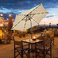 9’ Solar LED Lighted Patio Market Umbrella Tilt Adjustment Crank Lift -Beige - Beige - Outdoor Umbrellas