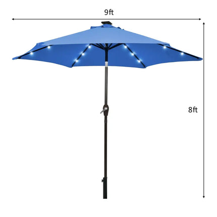 9’ Solar LED Lighted Patio Market Umbrella Tilt Adjustment Crank Lift -Blue - Blue - Outdoor Umbrellas