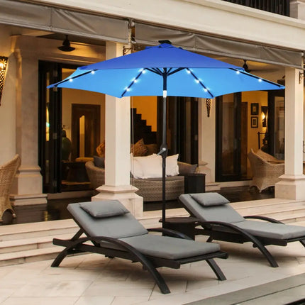 9’ Solar LED Lighted Patio Market Umbrella Tilt Adjustment Crank Lift -Blue - Blue - Outdoor Umbrellas