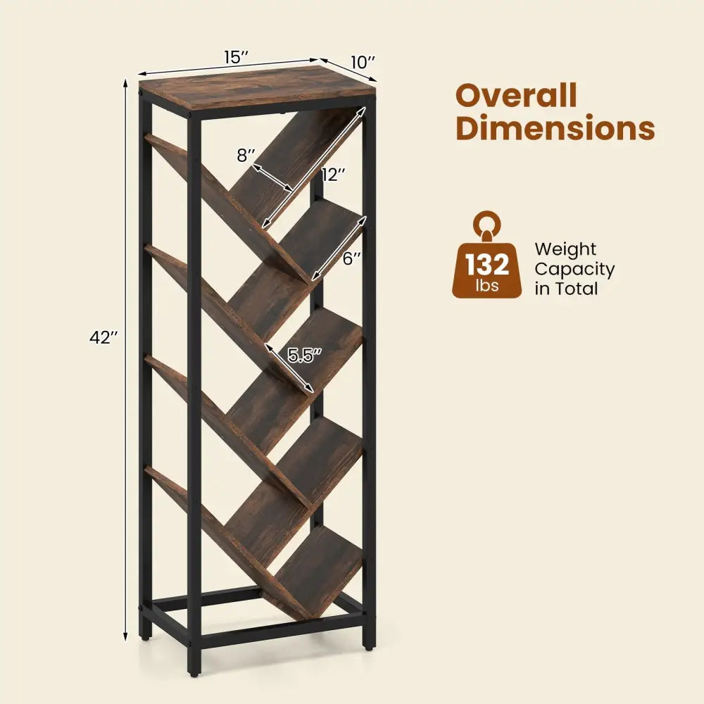 9 - Tier Freestanding Bookcase for Hardcover Books - Rustic Brown - Oasis Home Essentials