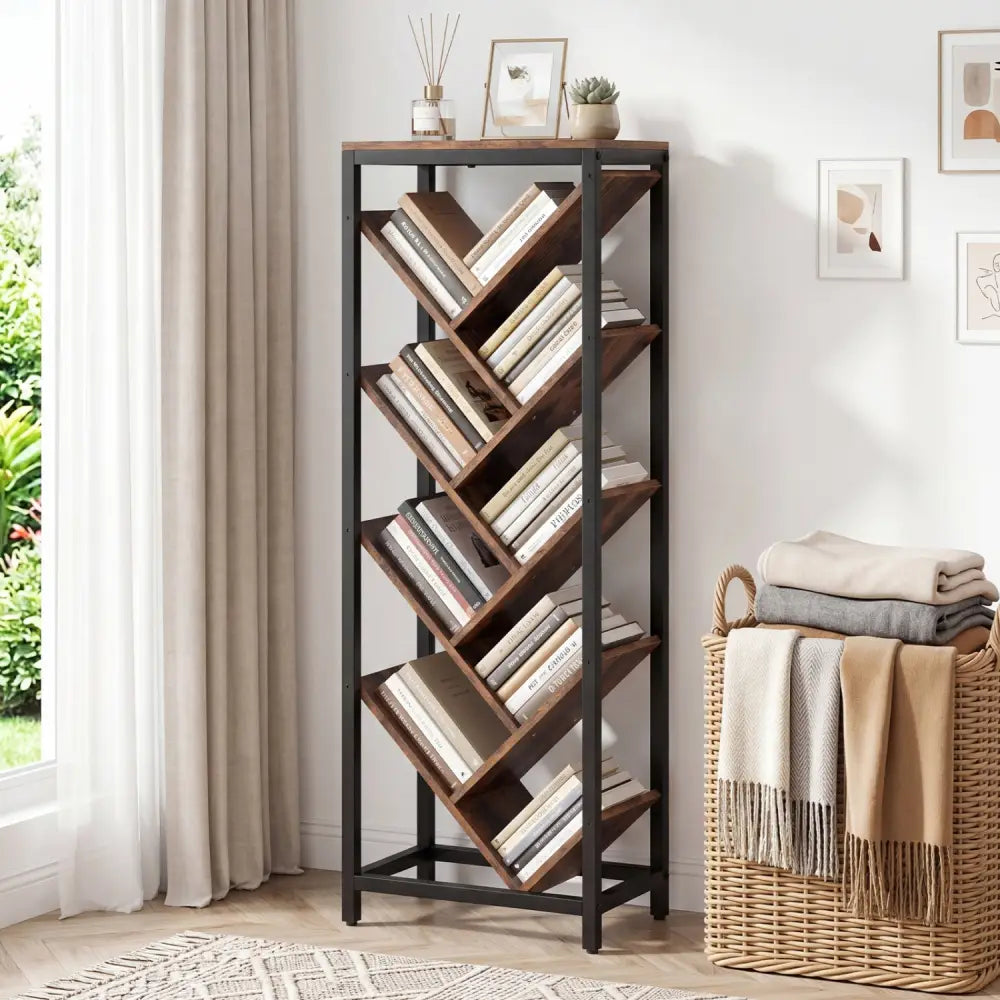 9-Tier Freestanding Bookcase for Hardcover Books-Rustic Brown - Rustic Brown - Bookcases