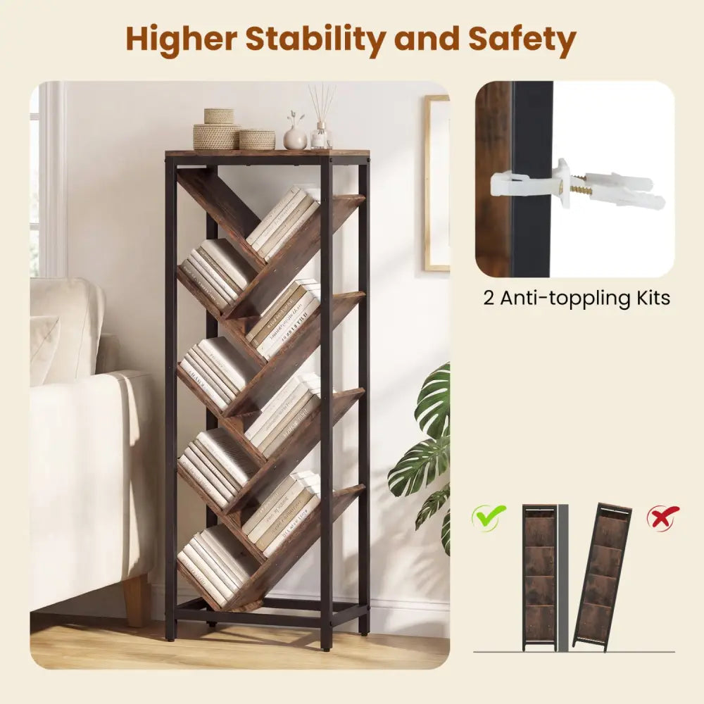 9-Tier Freestanding Bookcase for Hardcover Books-Rustic Brown - Rustic Brown - Bookcases