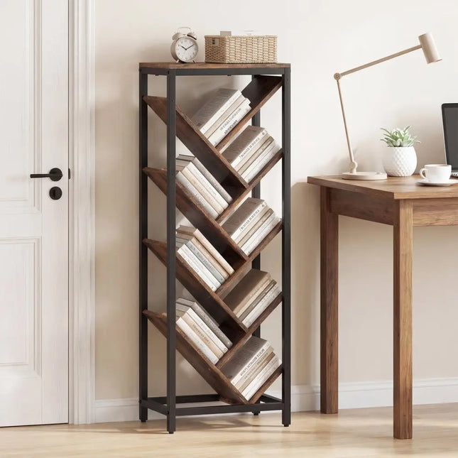 9 - Tier Freestanding Bookcase for Hardcover Books - Rustic Brown - Oasis Home Essentials