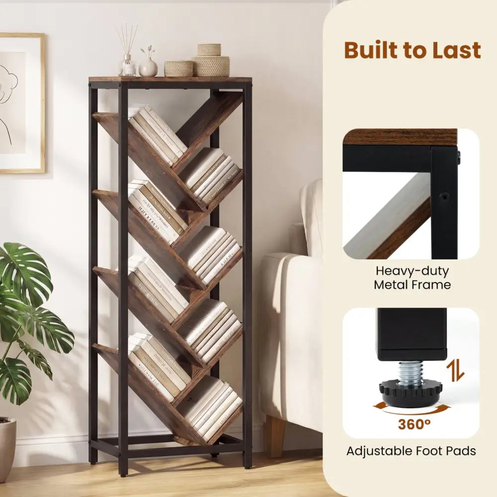9-Tier Freestanding Bookcase for Hardcover Books-Rustic Brown - Rustic Brown - Bookcases
