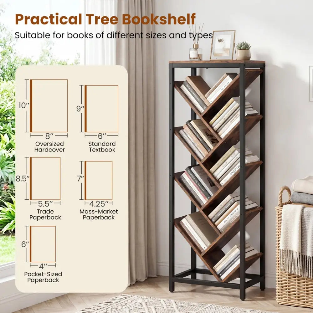 9-Tier Freestanding Bookcase for Hardcover Books-Rustic Brown - Rustic Brown - Bookcases