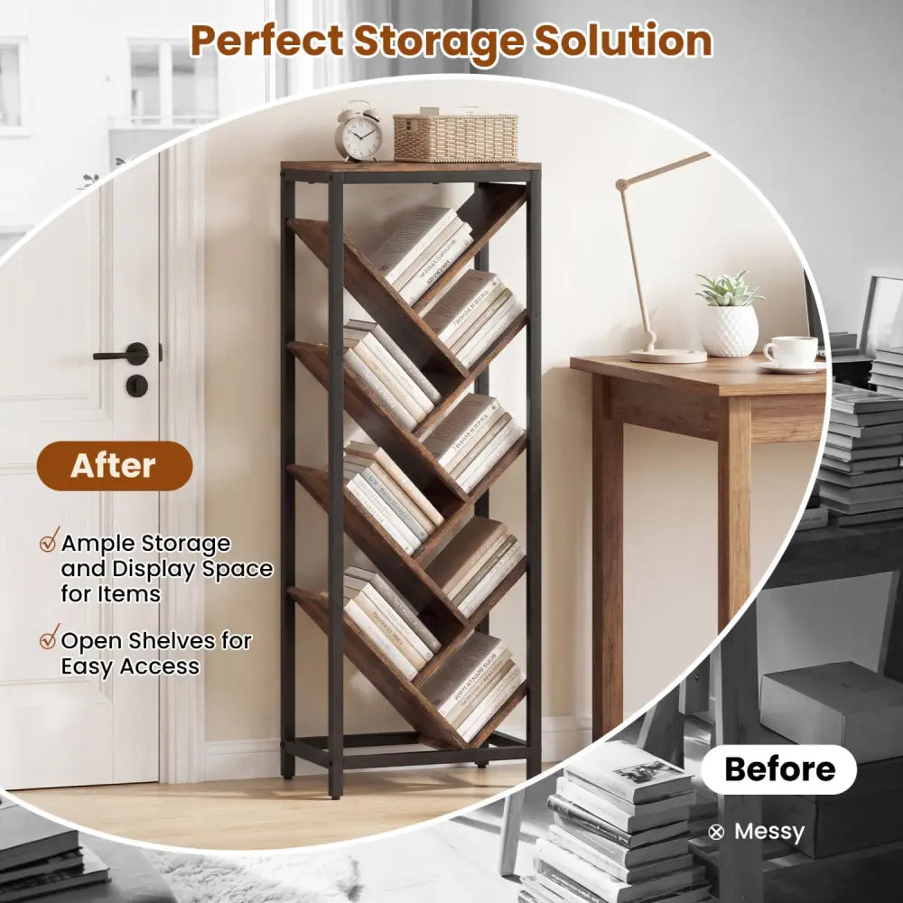 9-Tier Freestanding Bookcase for Hardcover Books-Rustic Brown - Rustic Brown - Bookcases