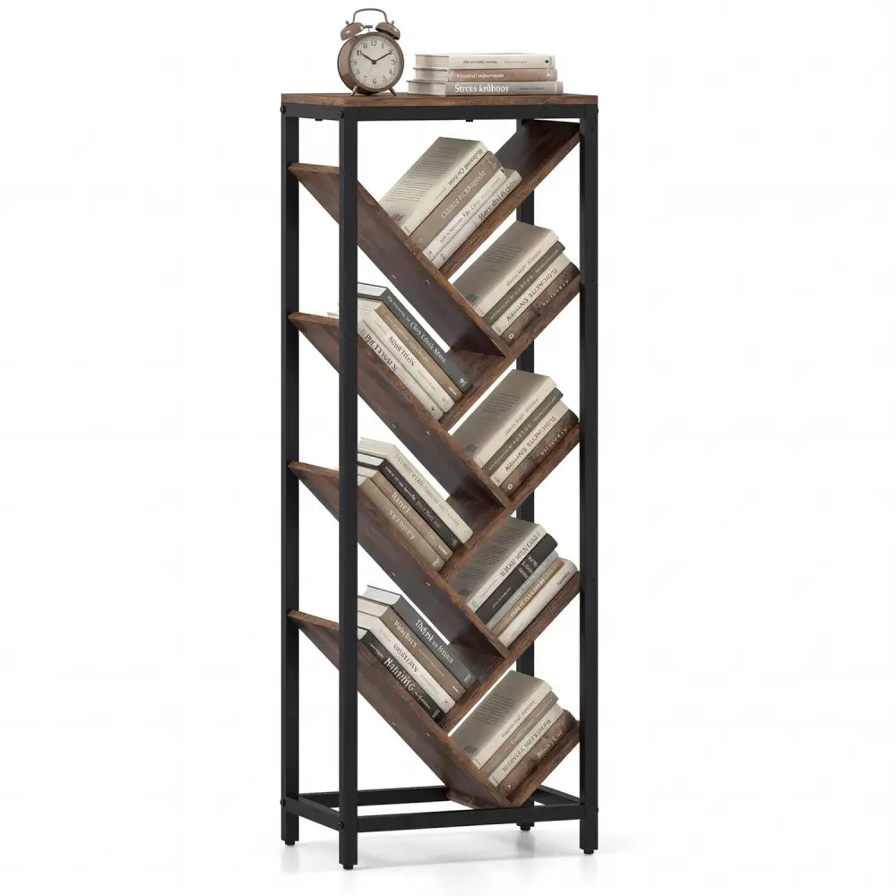9-Tier Freestanding Bookcase for Hardcover Books-Rustic Brown - Rustic Brown - Bookcases