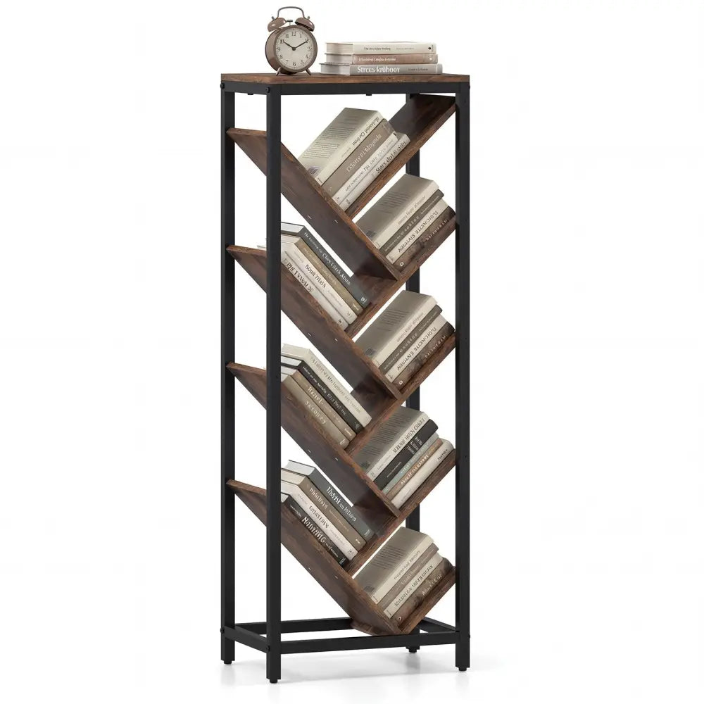 9 - Tier Freestanding Bookcase for Hardcover Books - Rustic Brown - Oasis Home Essentials