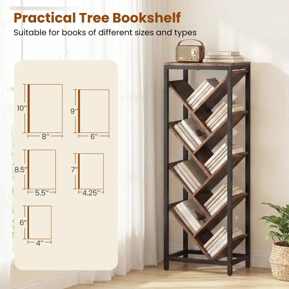9 - Tier Freestanding Bookcase for Hardcover Books - Rustic Brown - Oasis Home Essentials