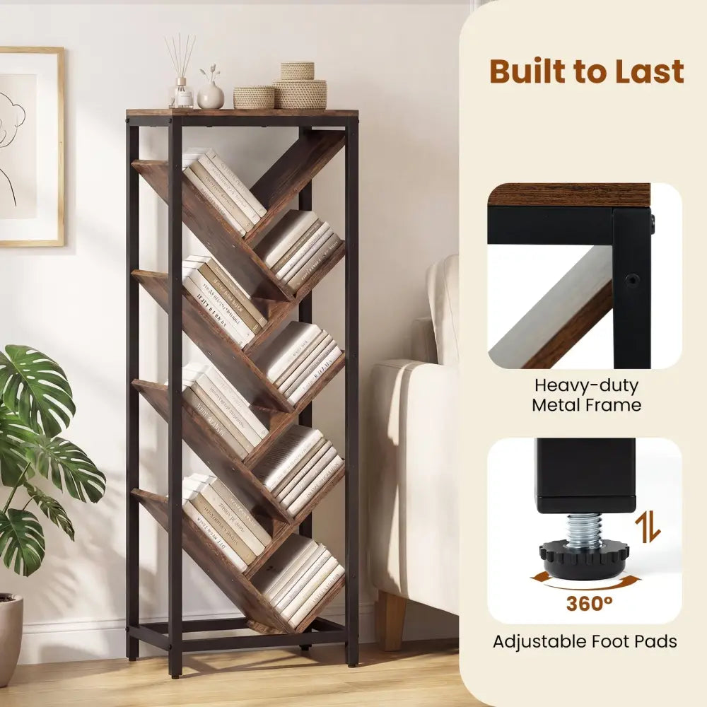 9 - Tier Freestanding Bookcase for Hardcover Books - Rustic Brown - Oasis Home Essentials