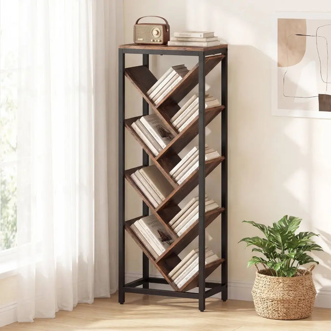 9 - Tier Freestanding Bookcase for Hardcover Books - Rustic Brown - Oasis Home Essentials