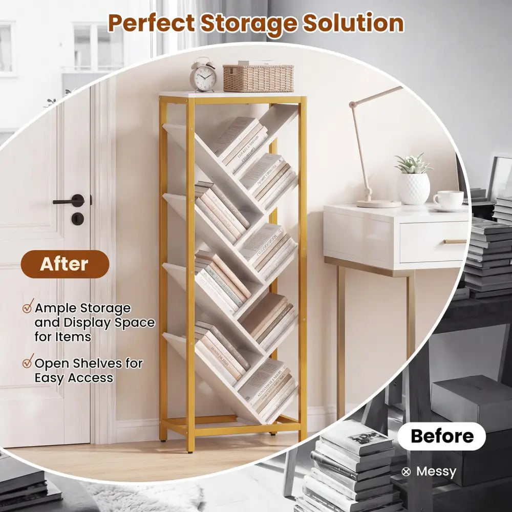 9-Tier Freestanding Bookcase for Hardcover Books-White - White - Bookcases