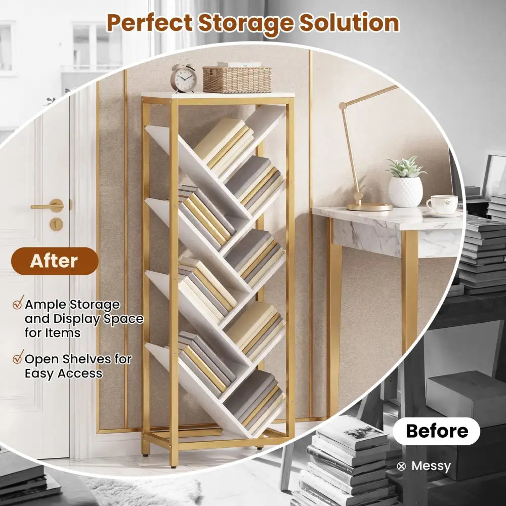 9 - Tier Freestanding Bookcase for Hardcover Books - White - Oasis Home Essentials