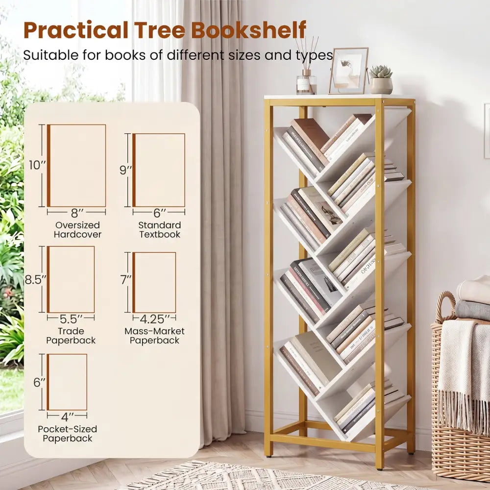 9-Tier Freestanding Bookcase for Hardcover Books-White - White - Bookcases