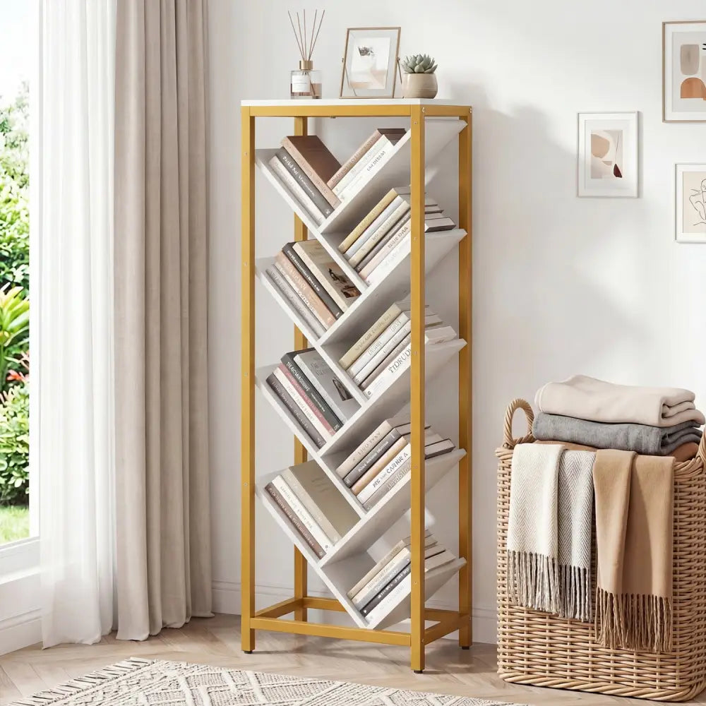 9-Tier Freestanding Bookcase for Hardcover Books-White - White - Bookcases
