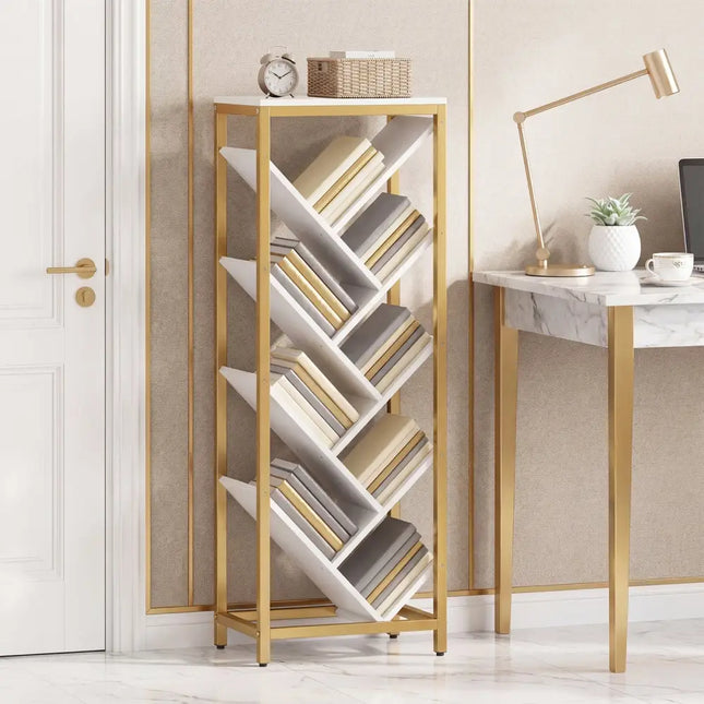 9 - Tier Freestanding Bookcase for Hardcover Books - White - Oasis Home Essentials