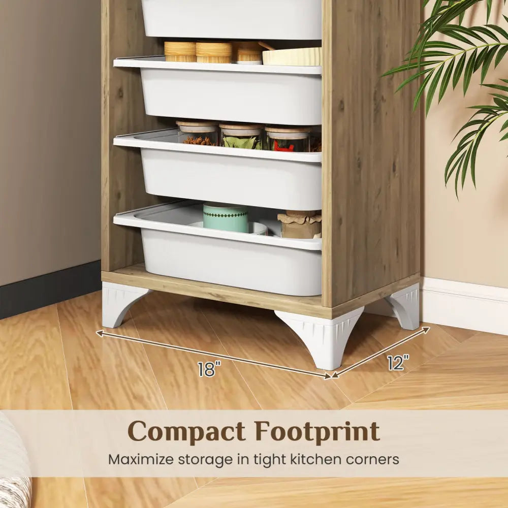 9-Tier Fruit and Vegetable Storage Rack Freestanding Wooden Pantry Organizer Cabinet - Sideboards Cabinets & Buffets