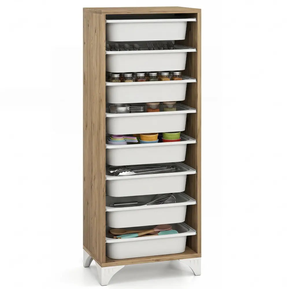 9-Tier Fruit and Vegetable Storage Rack Freestanding Wooden Pantry Organizer Cabinet - Sideboards Cabinets & Buffets