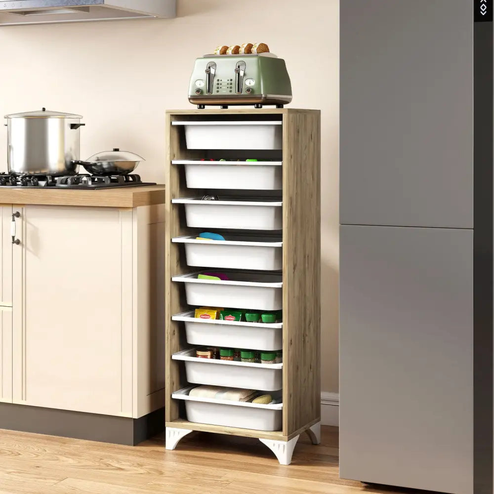 9-Tier Fruit and Vegetable Storage Rack Freestanding Wooden Pantry Organizer Cabinet - Sideboards Cabinets & Buffets