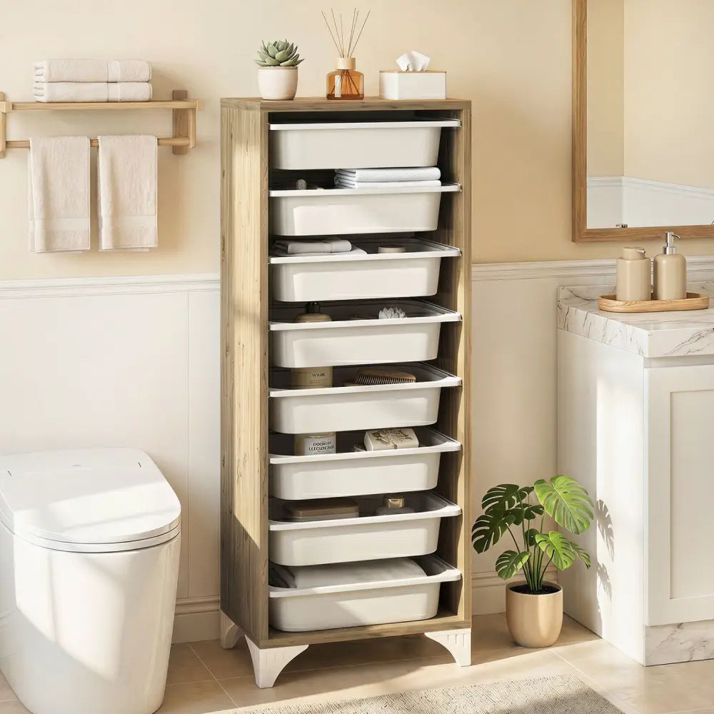9-Tier Fruit and Vegetable Storage Rack Freestanding Wooden Pantry Organizer Cabinet - Sideboards Cabinets & Buffets