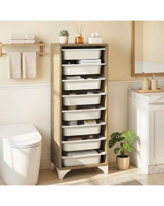 9-Tier Fruit and Vegetable Storage Rack Freestanding Wooden Pantry Organizer Cabinet - Sideboards Cabinets & Buffets