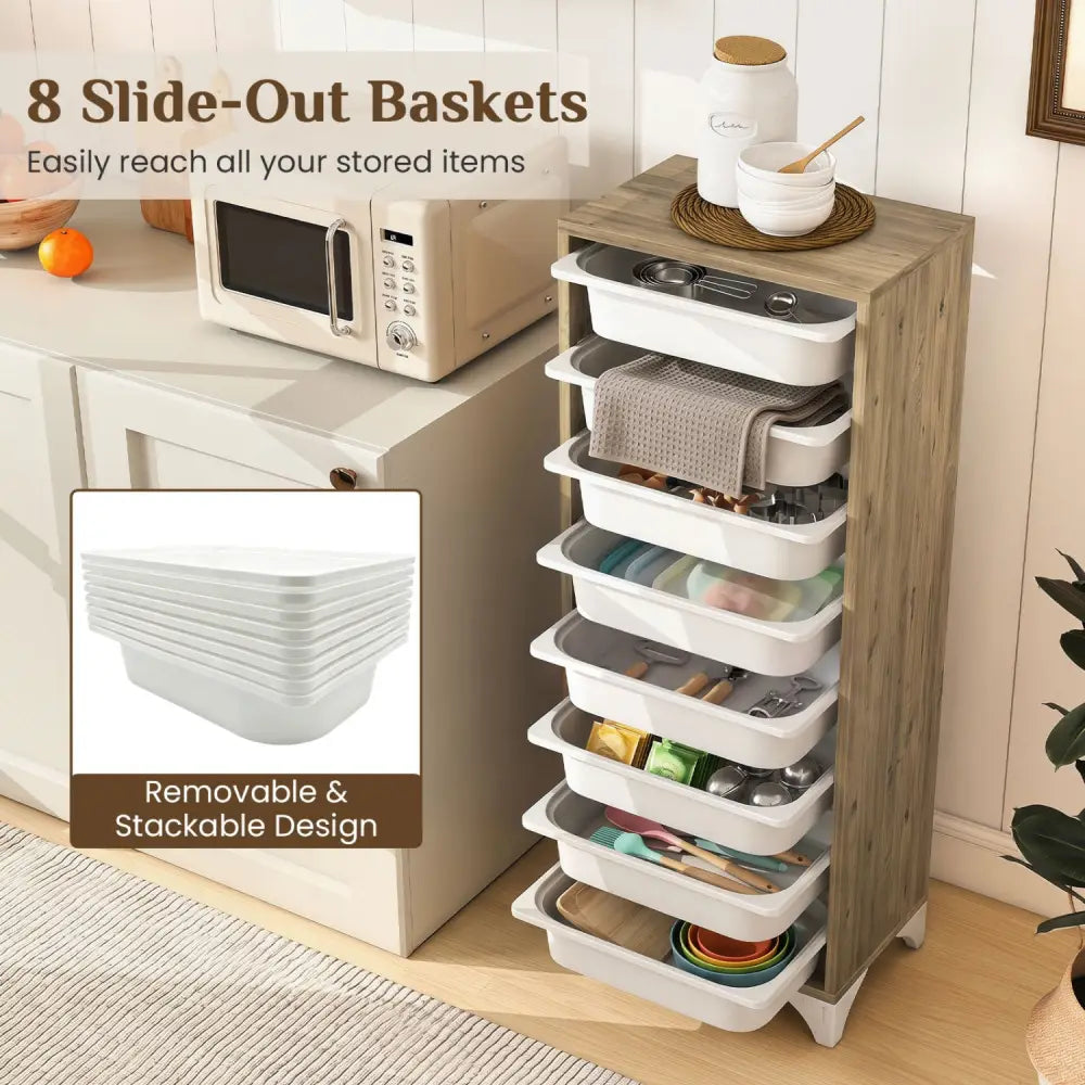 9-Tier Fruit and Vegetable Storage Rack Freestanding Wooden Pantry Organizer Cabinet - Sideboards Cabinets & Buffets