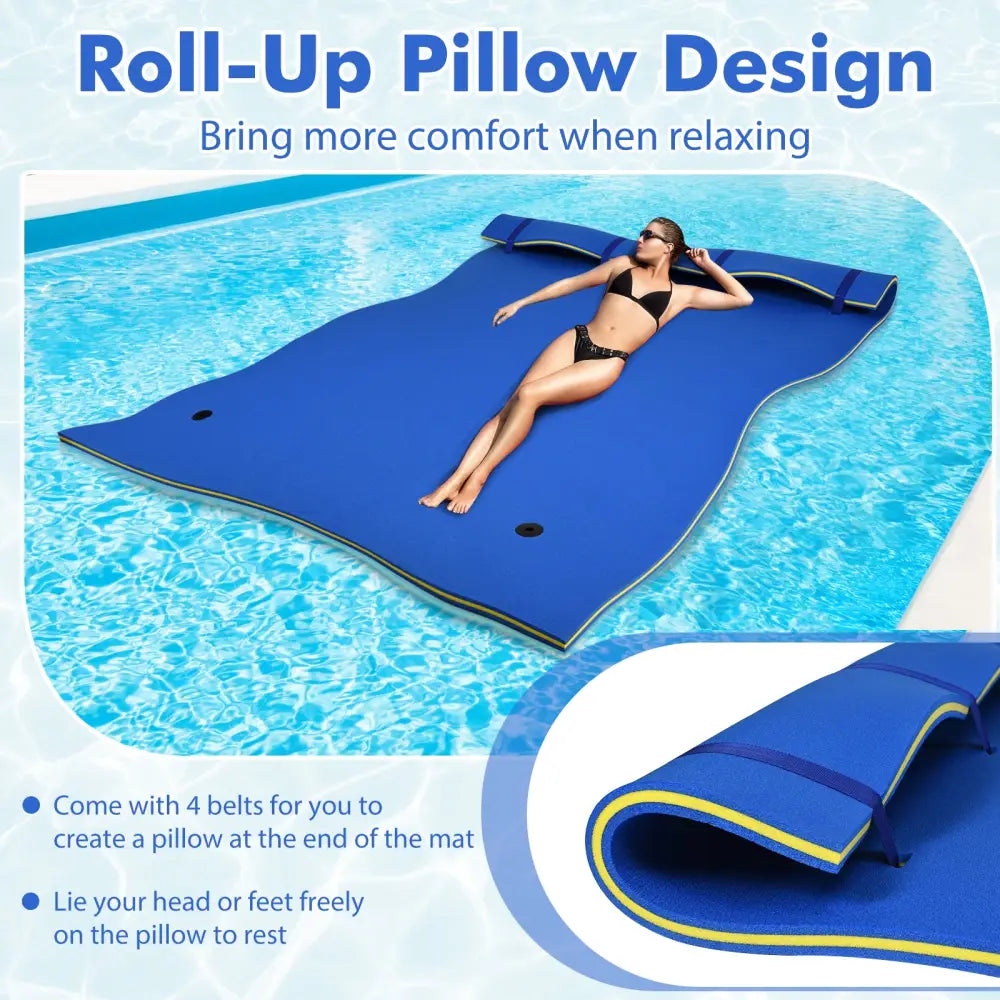 9’ x 6’ 3 Layer Floating Water Pad Foam Mat -Blue - Blue - Swimming